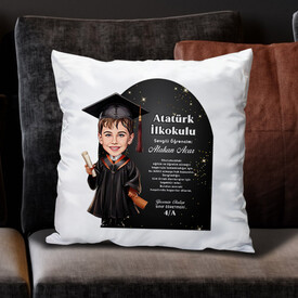  - Karikatürlü Erkek İlkokul Öğrencisi Mezuniyet Yastık
