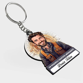  - Karikatürlü - Erkek Jeofizik Mühendisi İsimli Anahtarlık