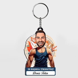  - Karikatürlü - Erkek Jimnastikçi İsimli Anahtarlık