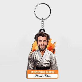  - Karikatürlü - Erkek Judocu İsimli Anahtarlık