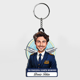  - Karikatürlü - Erkek Kabin Memuru İsimli Anahtarlık