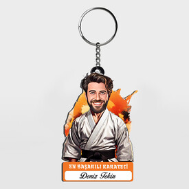  - Karikatürlü - Erkek Karateci İsimli Anahtarlık