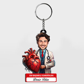  - Karikatürlü - Erkek Kardiolog İsimli Anahtarlık