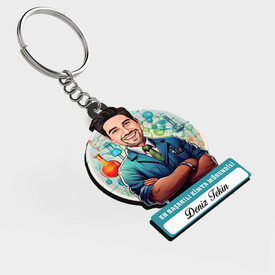  - Karikatürlü - Erkek Kimya Mühendisi İsimli Anahtarlık