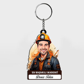  - Karikatürlü - Erkek Madenci İsimli Anahtarlık