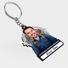  - Karikatürlü - Erkek Makine Mühendisi İsimli Anahtarlık