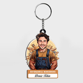  - Karikatürlü - Erkek Marangoz İsimli Anahtarlık