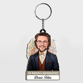  - Karikatürlü - Erkek Matematikçi İsimli Anahtarlık