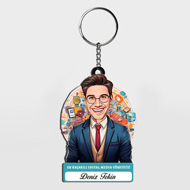  - Karikatürlü - Erkek Medya Yöneticisi İsimli Anahtarlık