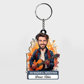  - Karikatürlü - Erkek Müzisyen İsimli Anahtarlık