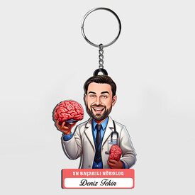 - Karikatürlü - Erkek Nörolog İsimli Anahtarlık