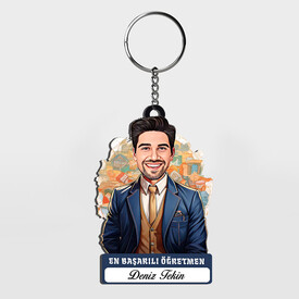  - Karikatürlü - Erkek Öğretmen İsimli Anahtarlık