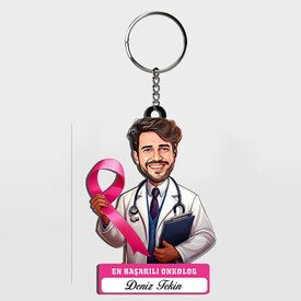  - Karikatürlü - Erkek Onkolog İsimli Anahtarlık