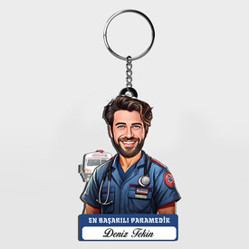  - Karikatürlü - Erkek Paramedik İsimli Anahtarlık