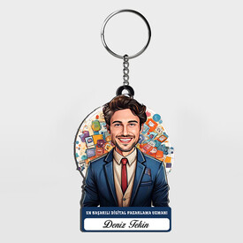  - Karikatürlü - Erkek Pazarlama Uzmanı İsimli Anahtarlık