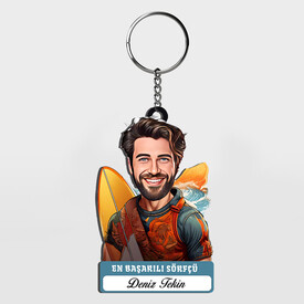  - Karikatürlü - Erkek Sörfçü İsimli Anahtarlık