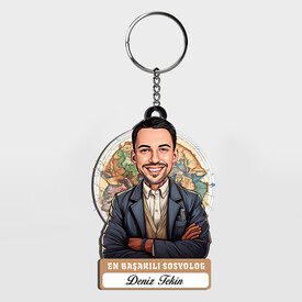  - Karikatürlü - Erkek Sosyolog İsimli Anahtarlık