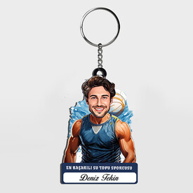  - Karikatürlü - Erkek Su Topu Oyuncusu İsimli Anahtarlık