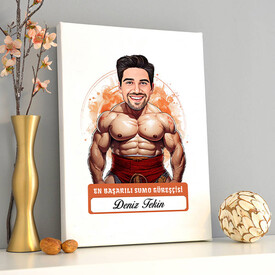 Karikatürlü Erkek Sumo Güreşçisi Kanvas Tablo - Thumbnail