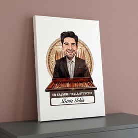  - Karikatürlü Erkek Tavla Oyuncusu Kanvas Tablo