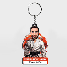  - Karikatürlü - Erkek Tekvandocu İsimli Anahtarlık