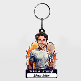  - Karikatürlü - Erkek Tenisçi İsimli Anahtarlık
