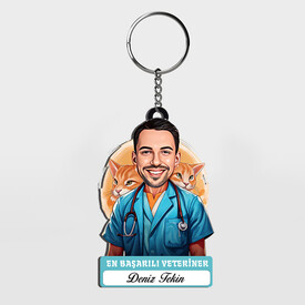 - Karikatürlü - Erkek Veteriner İsimli Anahtarlık
