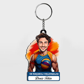  - Karikatürlü - Erkek Voleybolcu İsimli Anahtarlık