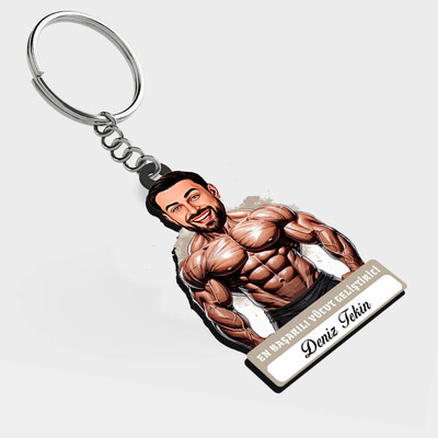  - Karikatürlü - Erkek Vücut Geliştirici İsimli Anahtarlık