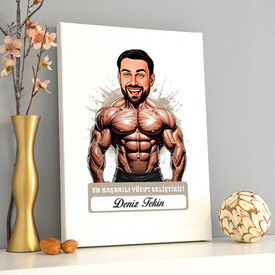 Karikatürlü Erkek Vücut Geliştirici Kanvas Tablo - Thumbnail