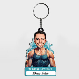  - Karikatürlü - Erkek Yüzücü İsimli Anahtarlık
