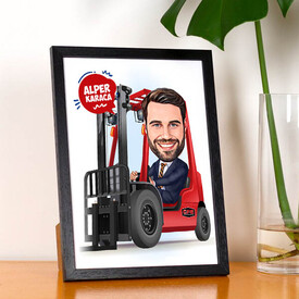 Karikatürlü Forklift Kullanan Adam Resim Çerçevesi - Thumbnail