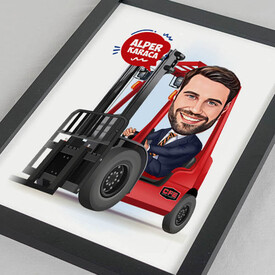 Karikatürlü Forklift Kullanan Adam Resim Çerçevesi - Thumbnail