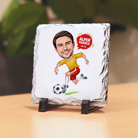 Karikatürlü Futbol Oynayan Erkek Taş Baskı - Thumbnail