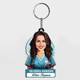  - Karikatürlü - Güzel Kadın Hemşire İsimli Anahtarlık