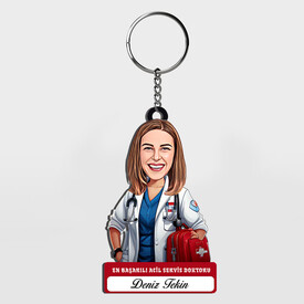  - Karikatürlü - Kadın Acil Servis Doktoru İsimli Anahtarlık