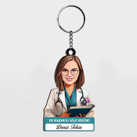  - Karikatürlü - Kadın Aile Hekimi İsimli Anahtarlık