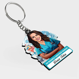  - Karikatürlü - Kadın Anestezi Uzmanı İsimli Anahtarlık