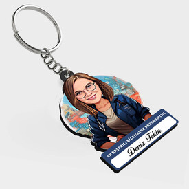  - Karikatürlü - Kadın Bilgisayar Programcısı İsimli Anahtarlık