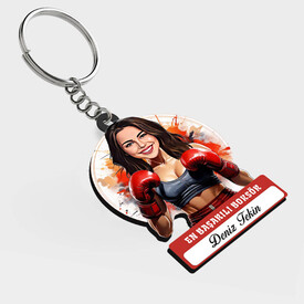  - Karikatürlü - Kadın Boksör İsimli Anahtarlık