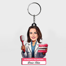  - Karikatürlü - Kadın Diş Doktoru İsimli Anahtarlık