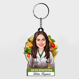  - Karikatürlü - Kadın Diyetisyen İsimli Anahtarlık