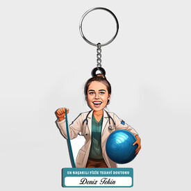  - Karikatürlü - Kadın Fizik Tedavi Doktoru İsimli Anahtarlık