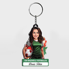  - Karikatürlü - Kadın Futbolcu İsimli Anahtarlık