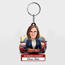  - Karikatürlü - Kadın Galerici İsimli Anahtarlık