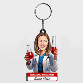  - Karikatürlü - Kadın Hermatolog İsimli Anahtarlık