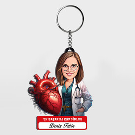  - Karikatürlü - Kadın Kardiolog İsimli Anahtarlık