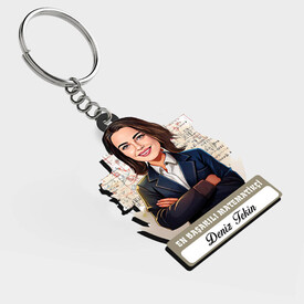  - Karikatürlü - Kadın Matematikçi İsimli Anahtarlık