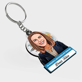  - Karikatürlü - Kadın Meteoroloji Uzmanı İsimli Anahtarlık