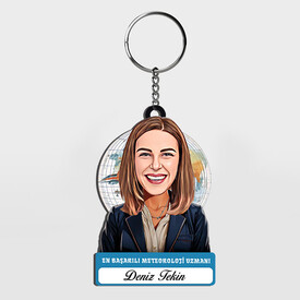  - Karikatürlü - Kadın Meteoroloji Uzmanı İsimli Anahtarlık